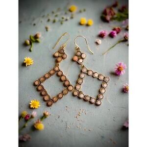 Pink Opal Square Statement Dangle Sterling Earrings 2.75”